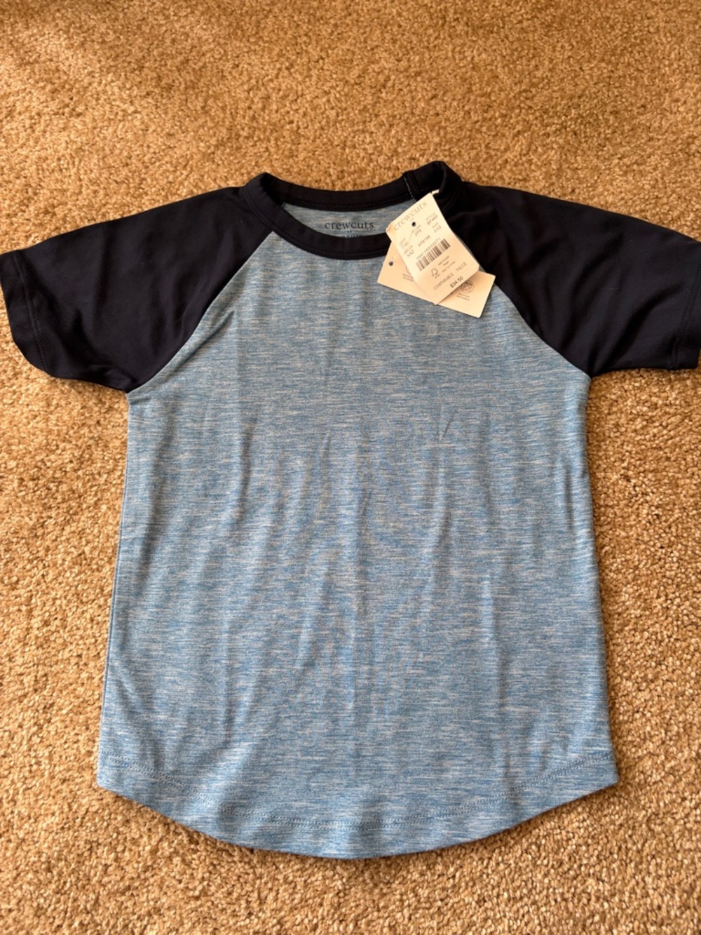 Crewcuts Light Blue Heather Tee with Navy Raglan Sleeves